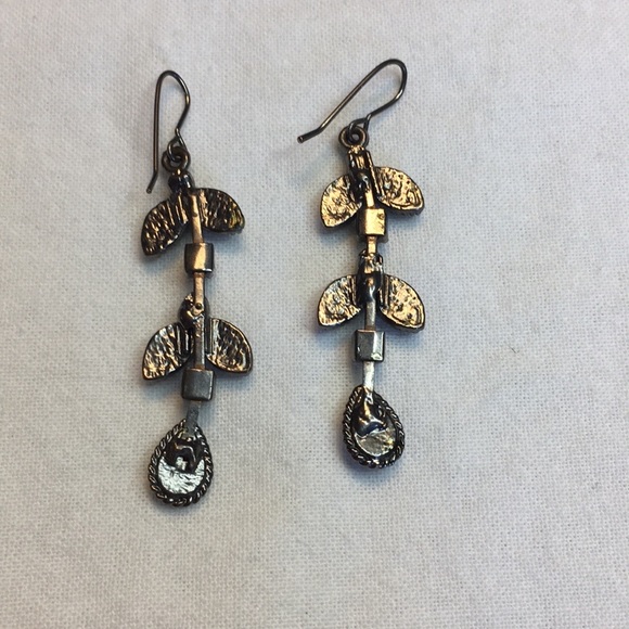 Silver Tone Blue Rhinestone Teardrop Dangle Earrings - Picture 3 of 5